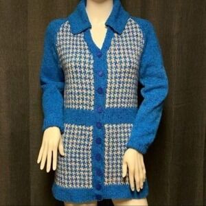 Vintage Cicely hand knit‎ long houndstooth cardigan